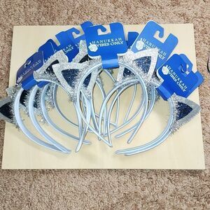 10 Blue/Silver Cat Ear Headband, Satin & Glitter